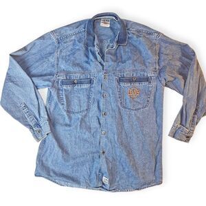 Levis Vintage Blue Denim Embroidered Button Down Long Sleeve Shirt